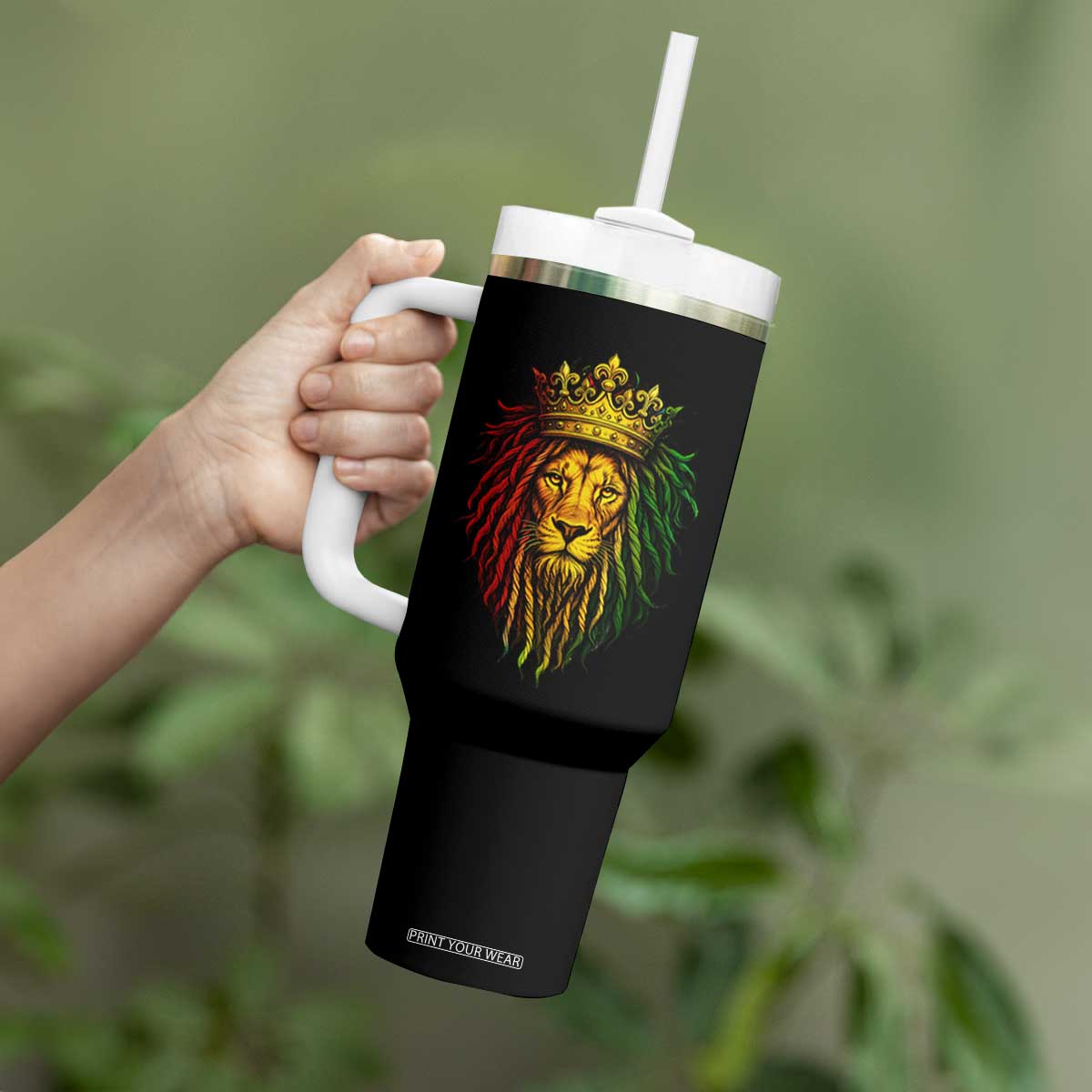 Rasta Reggae Lion Tumbler With Handle Jamaican Pride Lion of Judah Gift for Rastafari TS10 Print Your Wear
