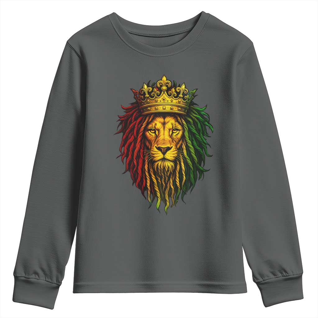 Rasta Reggae Lion Youth Sweatshirt Jamaican Pride Lion of Judah Gift for Rastafari TS10 Dark Heather Print Your Wear