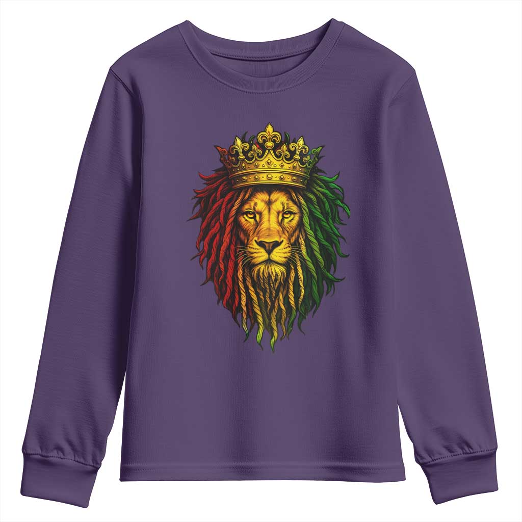 Rasta Reggae Lion Youth Sweatshirt Jamaican Pride Lion of Judah Gift for Rastafari TS10 Purple Print Your Wear