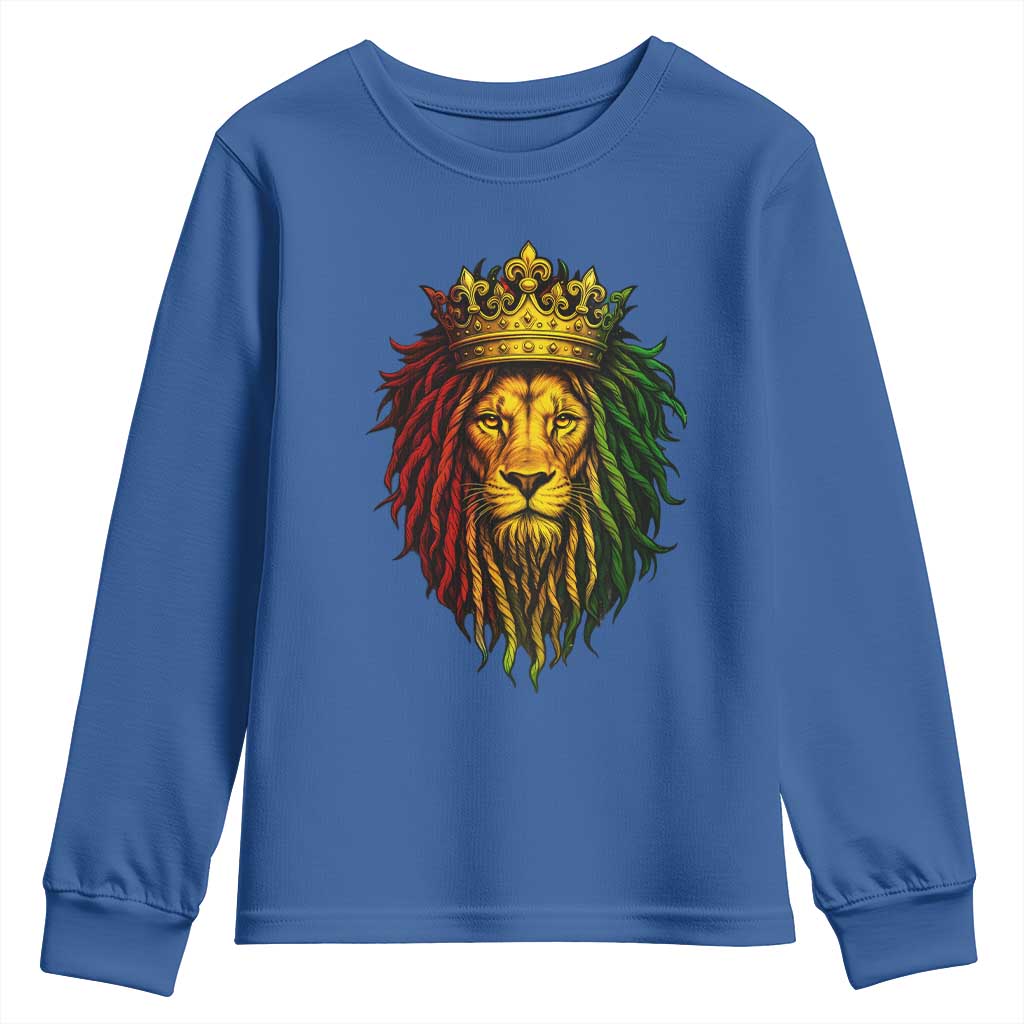Rasta Reggae Lion Youth Sweatshirt Jamaican Pride Lion of Judah Gift for Rastafari TS10 Royal Blue Print Your Wear
