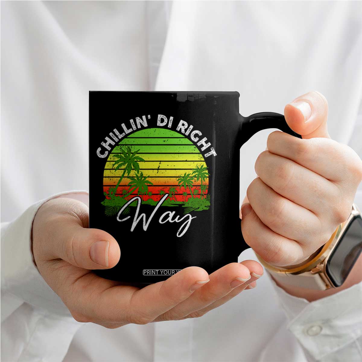 Jamaican Reggae Vibes Coffee Mug Retro Rasta Sunset Chill Chillin Di Right Way TS10 Print Your Wear