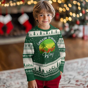 Jamaican Reggae Vibes Ugly Christmas Sweater Retro Rasta Sunset Chill Chillin Di Right Way TS10 Forest Green Beige Print Your Wear