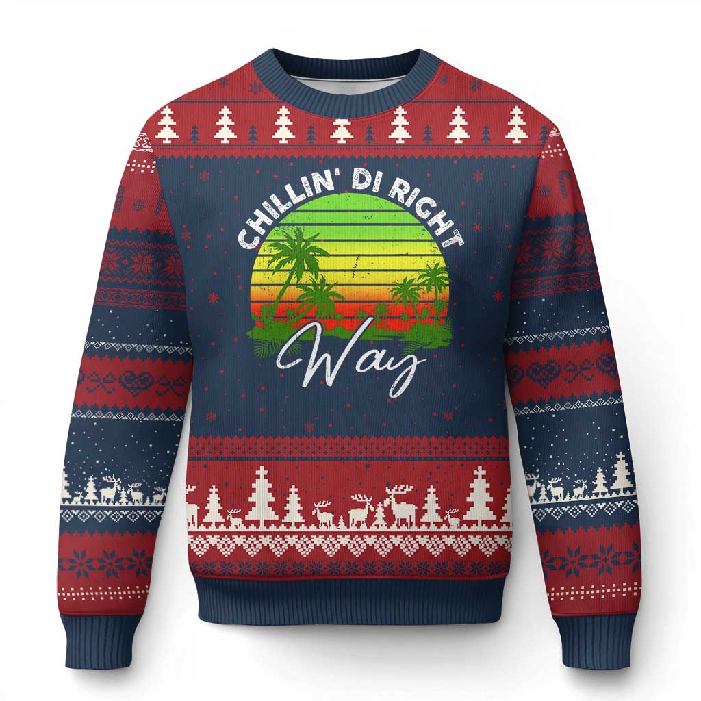 Jamaican Reggae Vibes Ugly Christmas Sweater Retro Rasta Sunset Chill Chillin Di Right Way TS10 Navy Red Print Your Wear