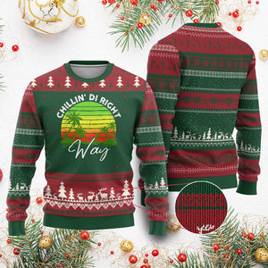 Jamaican Reggae Vibes Ugly Christmas Sweater Retro Rasta Sunset Chill Chillin Di Right Way TS10 Red Green Print Your Wear