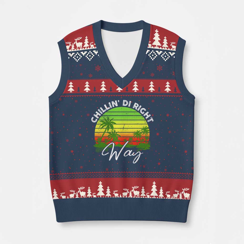 Jamaican Reggae Vibes V-Neck Knit Sweater Vest Retro Rasta Sunset Chill Chillin Di Right Way TS10 Navy Red Print Your Wear