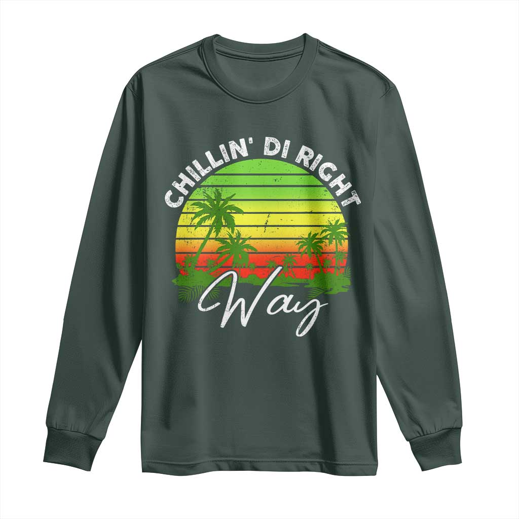 Jamaican Reggae Vibes Long Sleeve Shirt Retro Rasta Sunset Chill Chillin Di Right Way TS10 Dark Forest Green Print Your Wear