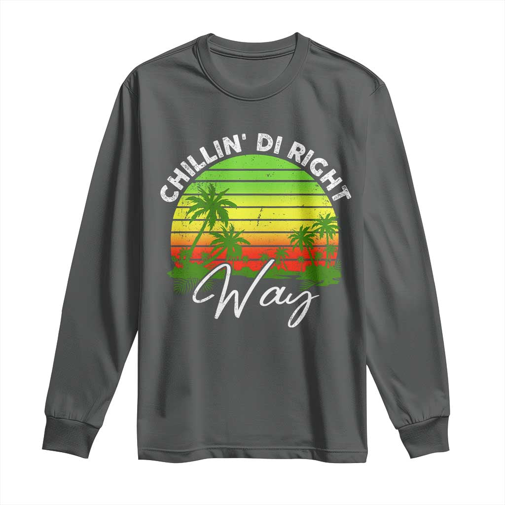 Jamaican Reggae Vibes Long Sleeve Shirt Retro Rasta Sunset Chill Chillin Di Right Way TS10 Dark Heather Print Your Wear