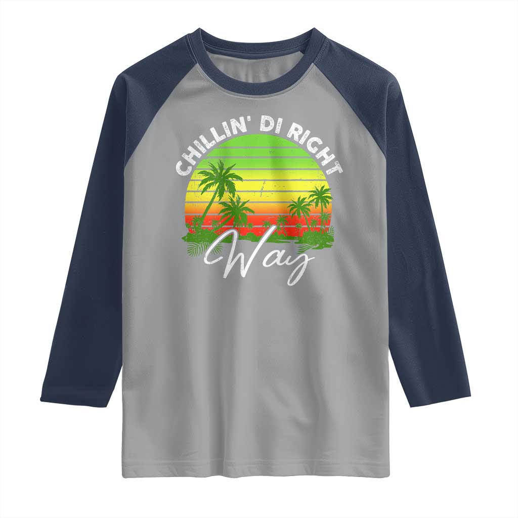 Jamaican Reggae Vibes Raglan Shirt Retro Rasta Sunset Chill Chillin Di Right Way TS10 Sport Gray Navy Print Your Wear