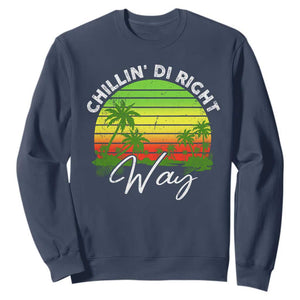 Jamaican Reggae Vibes Sweatshirt Retro Rasta Sunset Chill Chillin Di Right Way TS10 Navy Print Your Wear