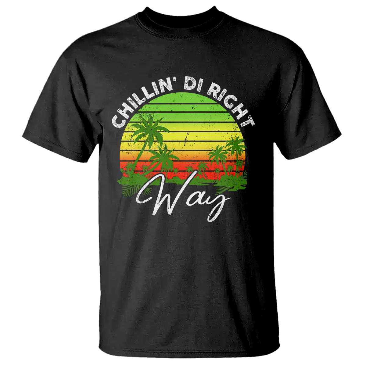 Jamaican Reggae Vibes T Shirt Retro Rasta Sunset Chill Chillin Di Right Way TS10 Black Print Your Wear