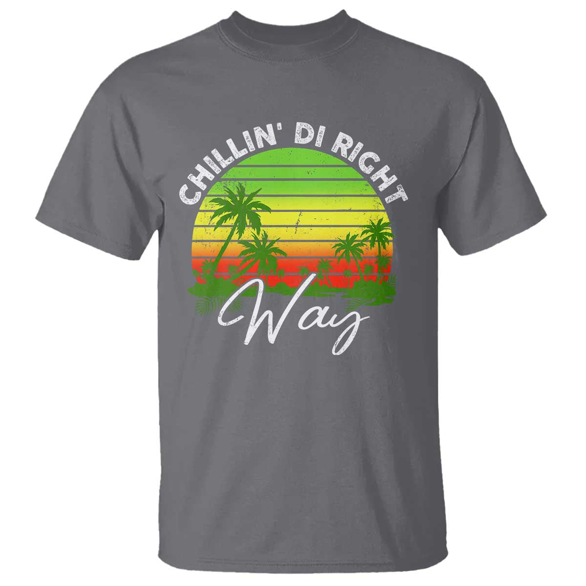 Jamaican Reggae Vibes T Shirt Retro Rasta Sunset Chill Chillin Di Right Way TS10 Charcoal Print Your Wear