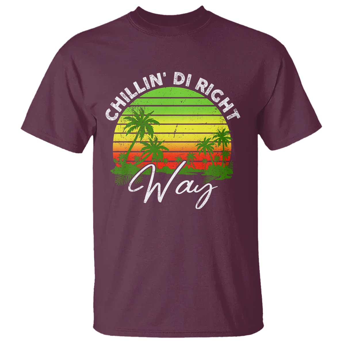 Jamaican Reggae Vibes T Shirt Retro Rasta Sunset Chill Chillin Di Right Way TS10 Maroon Print Your Wear