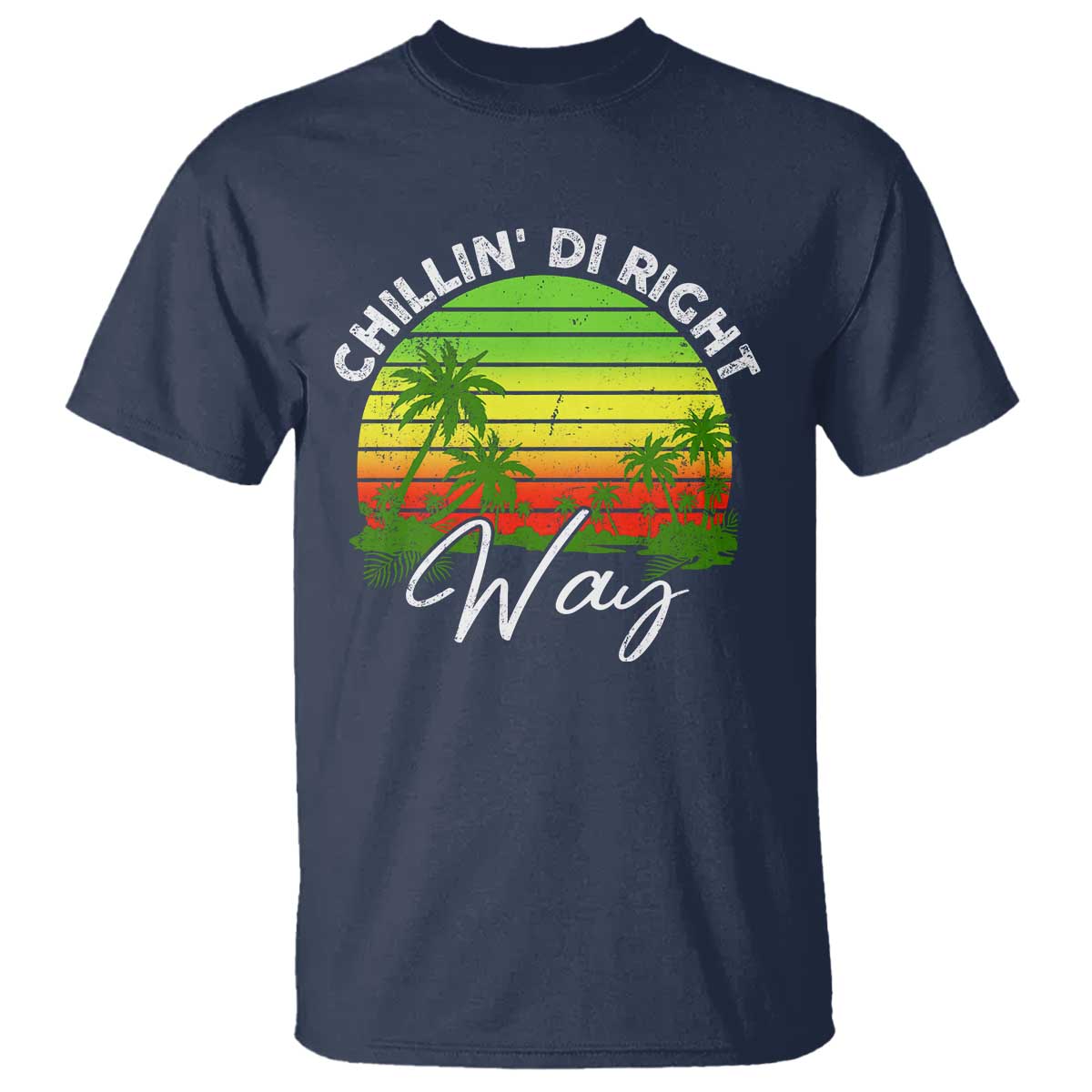 Jamaican Reggae Vibes T Shirt Retro Rasta Sunset Chill Chillin Di Right Way TS10 Navy Print Your Wear