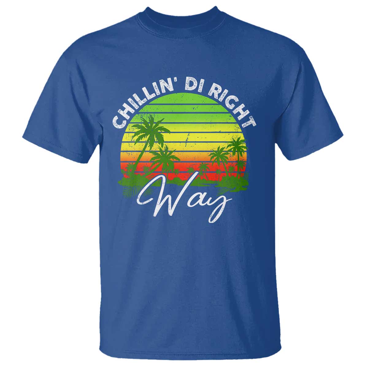 Jamaican Reggae Vibes T Shirt Retro Rasta Sunset Chill Chillin Di Right Way TS10 Royal Blue Print Your Wear