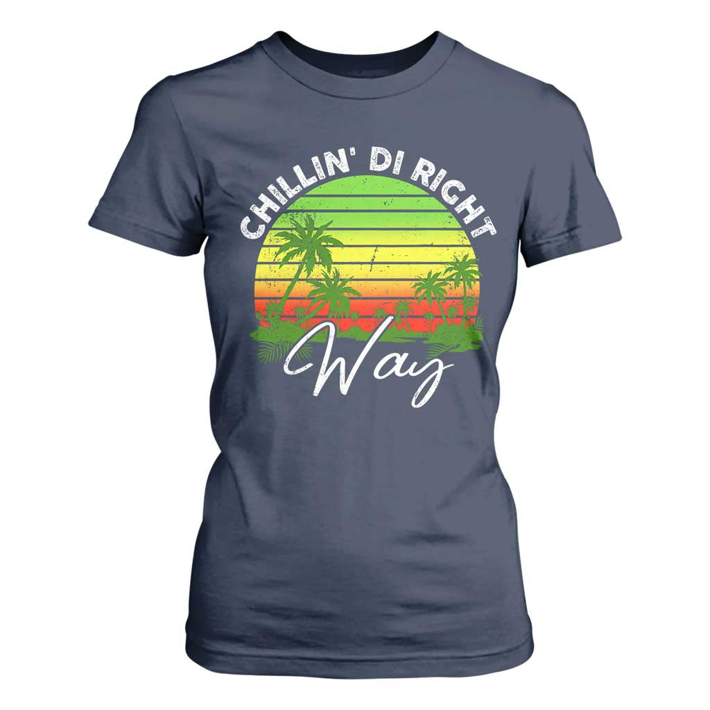 Jamaican Reggae Vibes T Shirt For Women Retro Rasta Sunset Chill Chillin Di Right Way TS10 Navy Print Your Wear
