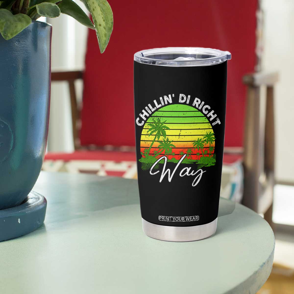 Jamaican Reggae Vibes Tumbler Cup Retro Rasta Sunset Chill Chillin Di Right Way TS10 Print Your Wear