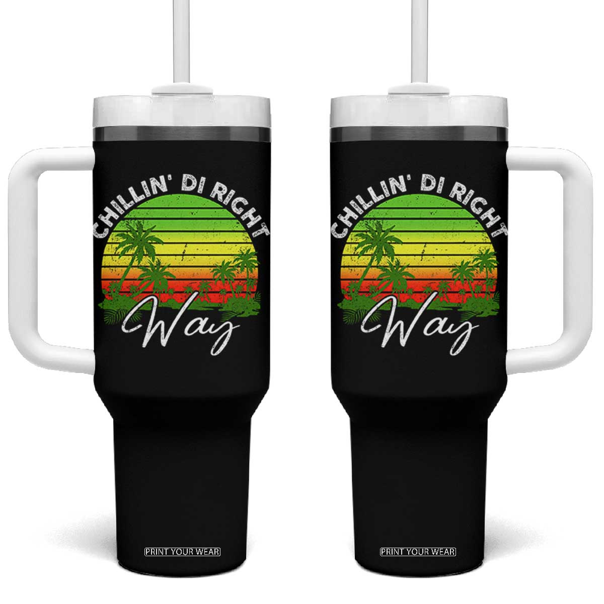Jamaican Reggae Vibes Tumbler With Handle Retro Rasta Sunset Chill Chillin Di Right Way TS10 One Size: 40 oz Black Print Your Wear