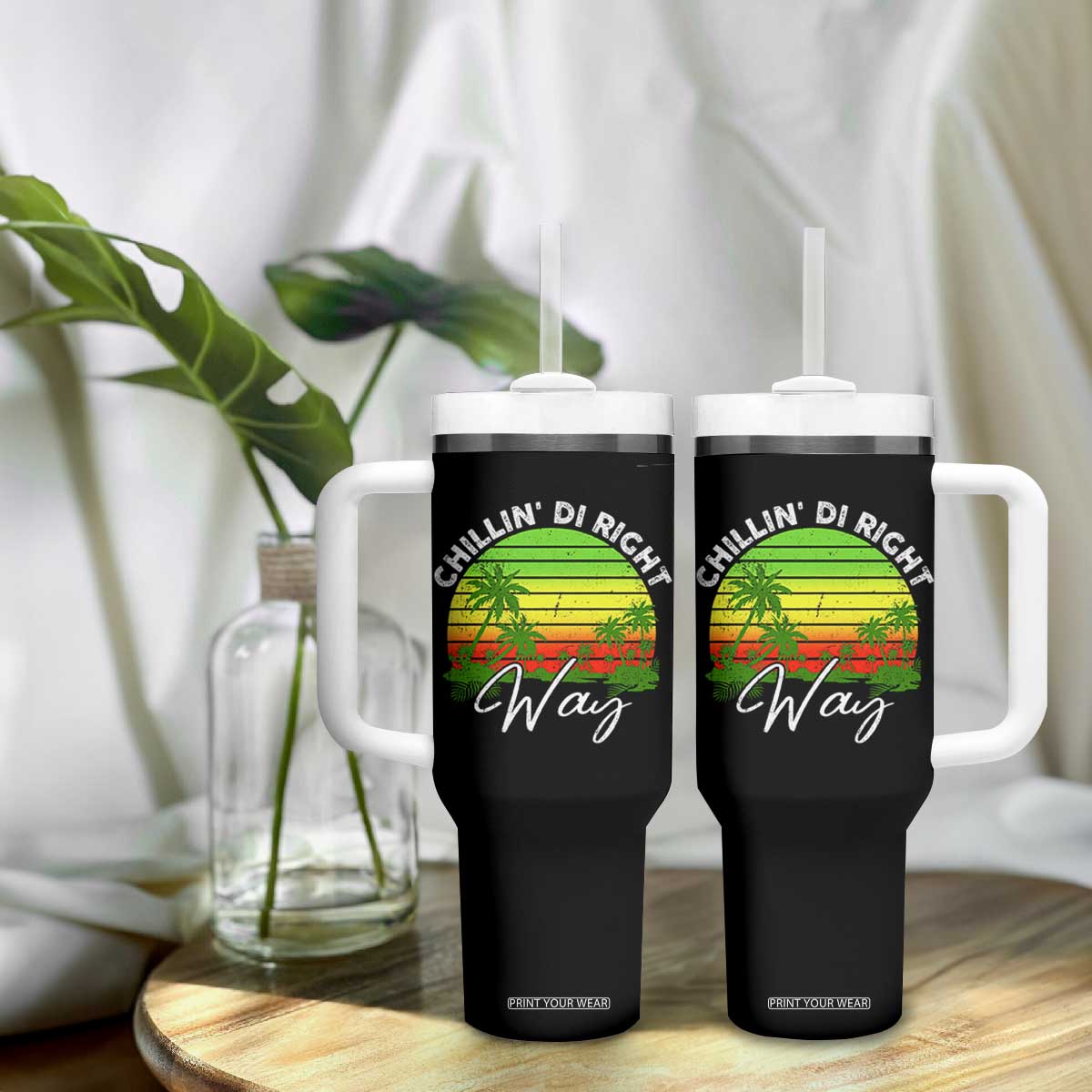 Jamaican Reggae Vibes Tumbler With Handle Retro Rasta Sunset Chill Chillin Di Right Way TS10 Print Your Wear