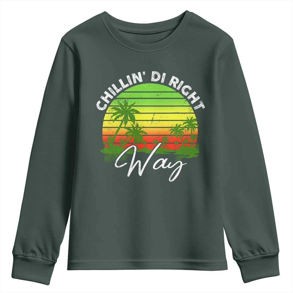 Jamaican Reggae Vibes Youth Sweatshirt Retro Rasta Sunset Chill Chillin Di Right Way TS10 Dark Forest Green Print Your Wear