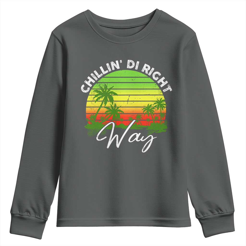 Jamaican Reggae Vibes Youth Sweatshirt Retro Rasta Sunset Chill Chillin Di Right Way TS10 Dark Heather Print Your Wear