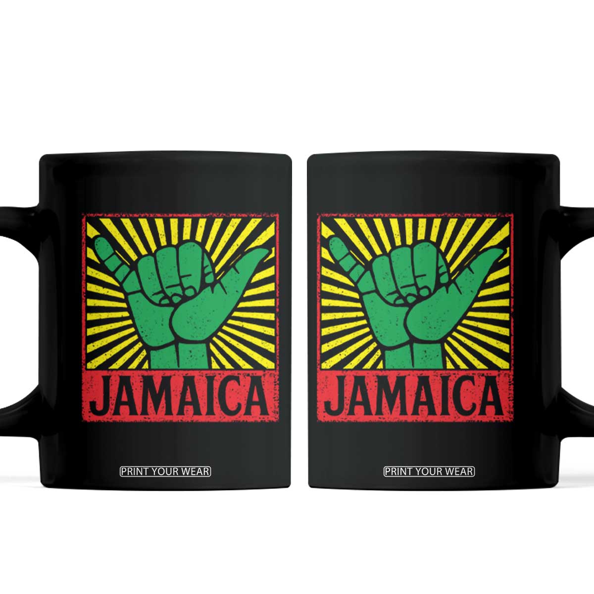 Jamaica Rasta Shaka Sign Coffee Mug Retro Reggae Vibes TS10 Black Print Your Wear