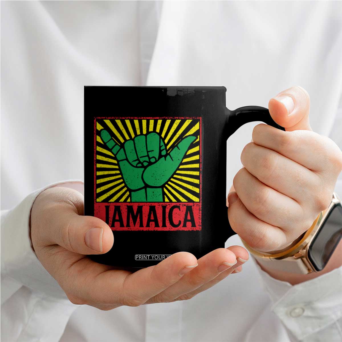 Jamaica Rasta Shaka Sign Coffee Mug Retro Reggae Vibes TS10 Print Your Wear