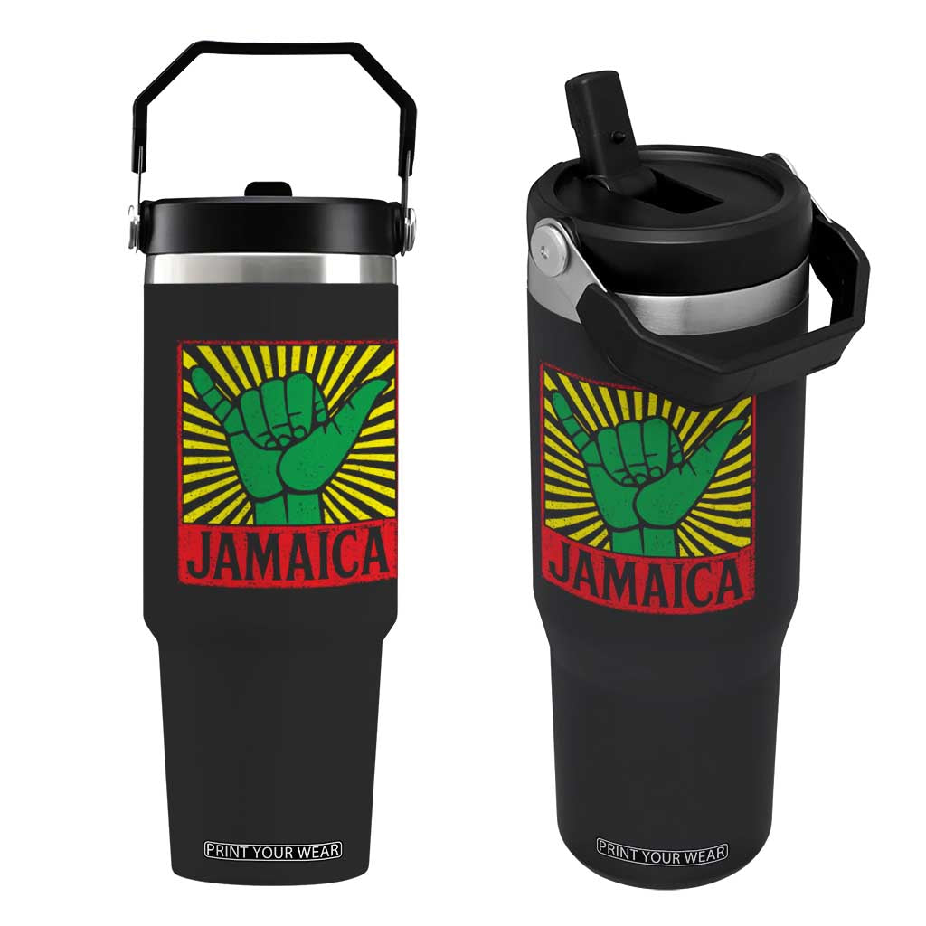 Jamaica Rasta Shaka Sign Flip Straw Tumbler Retro Reggae Vibes TS10 One Size: 30 oz Black Print Your Wear