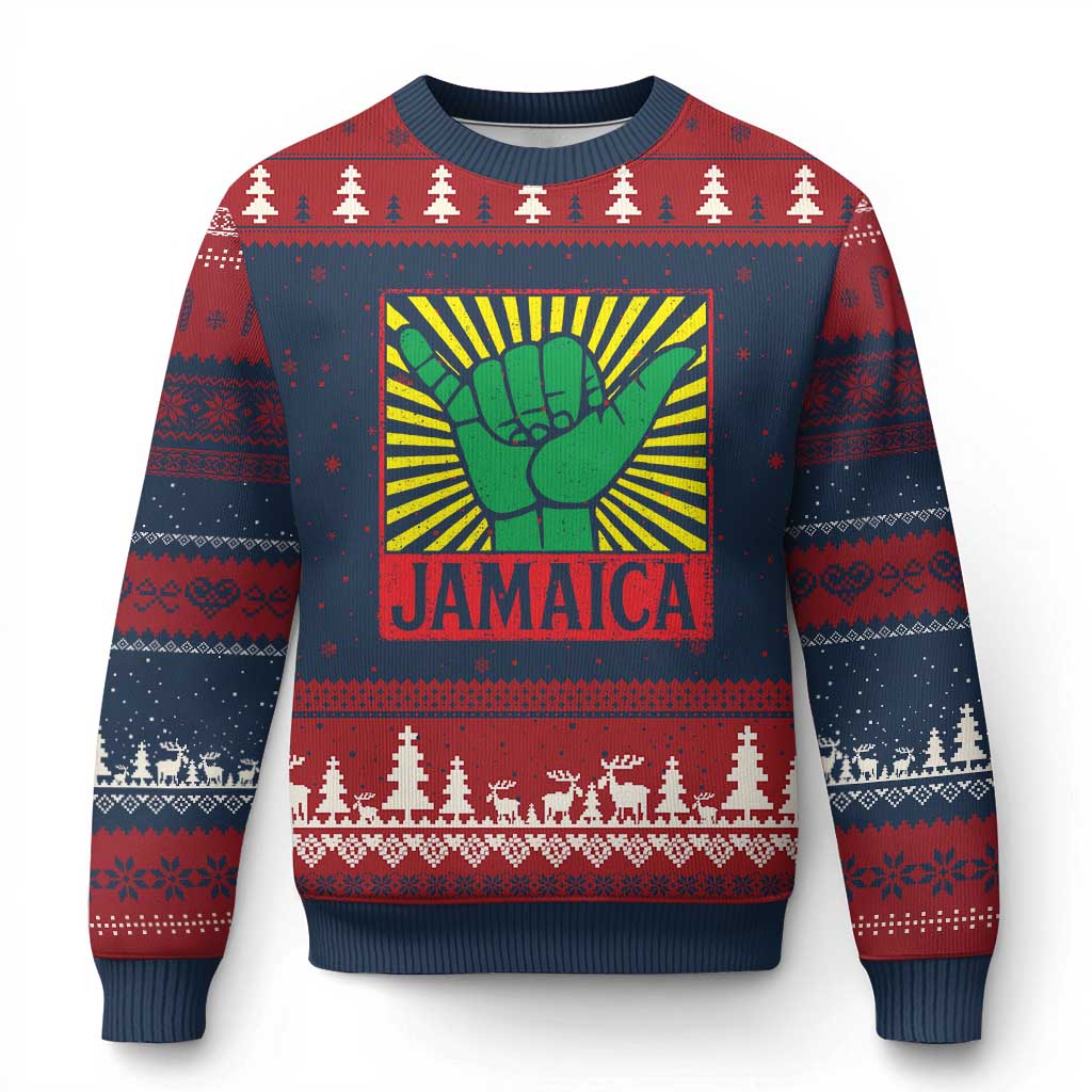 Jamaica Rasta Shaka Sign Ugly Christmas Sweater Retro Reggae Vibes TS10 Navy Red Print Your Wear