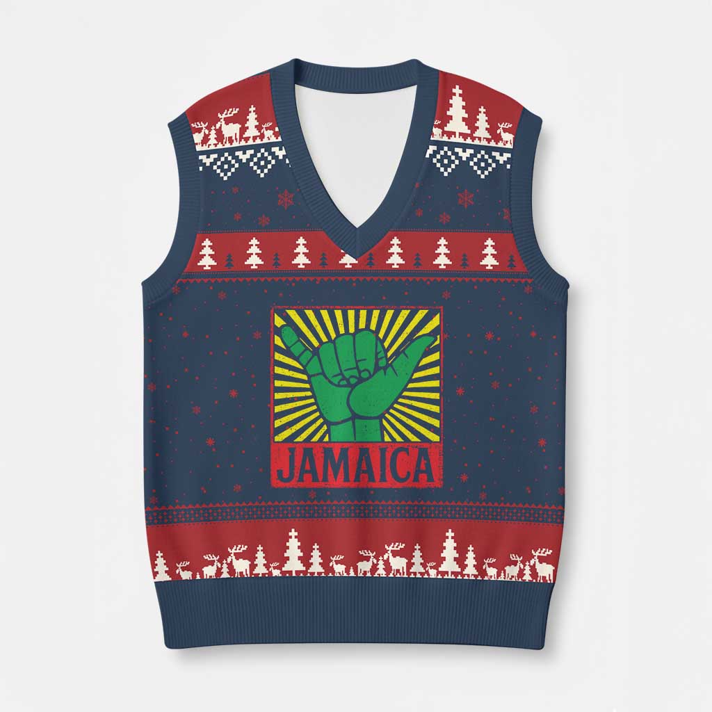 Jamaica Rasta Shaka Sign V-Neck Knit Sweater Vest Retro Reggae Vibes TS10 Navy Red Print Your Wear