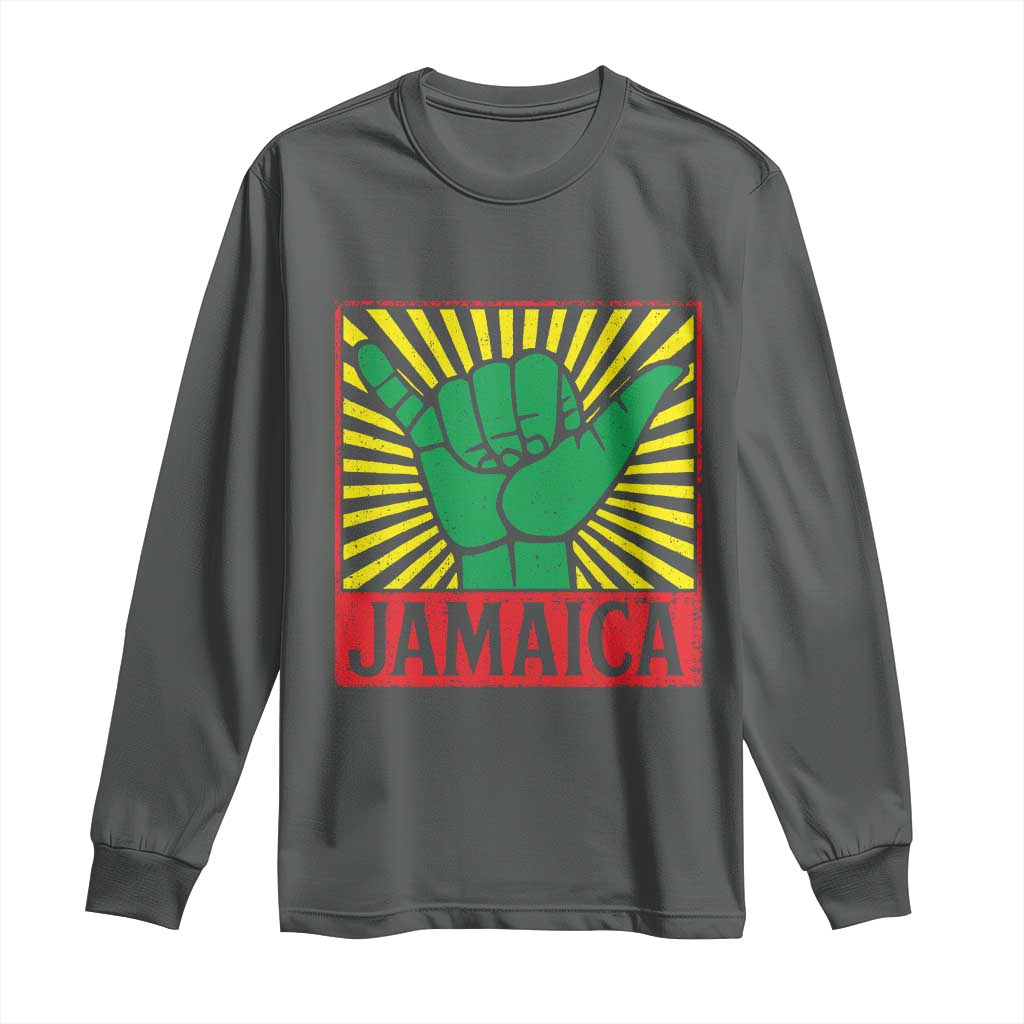 Jamaica Rasta Shaka Sign Long Sleeve Shirt Retro Reggae Vibes TS10 Dark Heather Print Your Wear