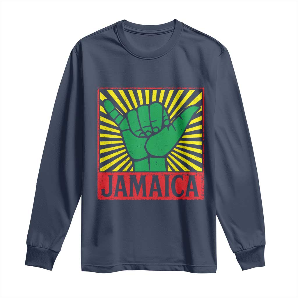 Jamaica Rasta Shaka Sign Long Sleeve Shirt Retro Reggae Vibes TS10 Navy Print Your Wear