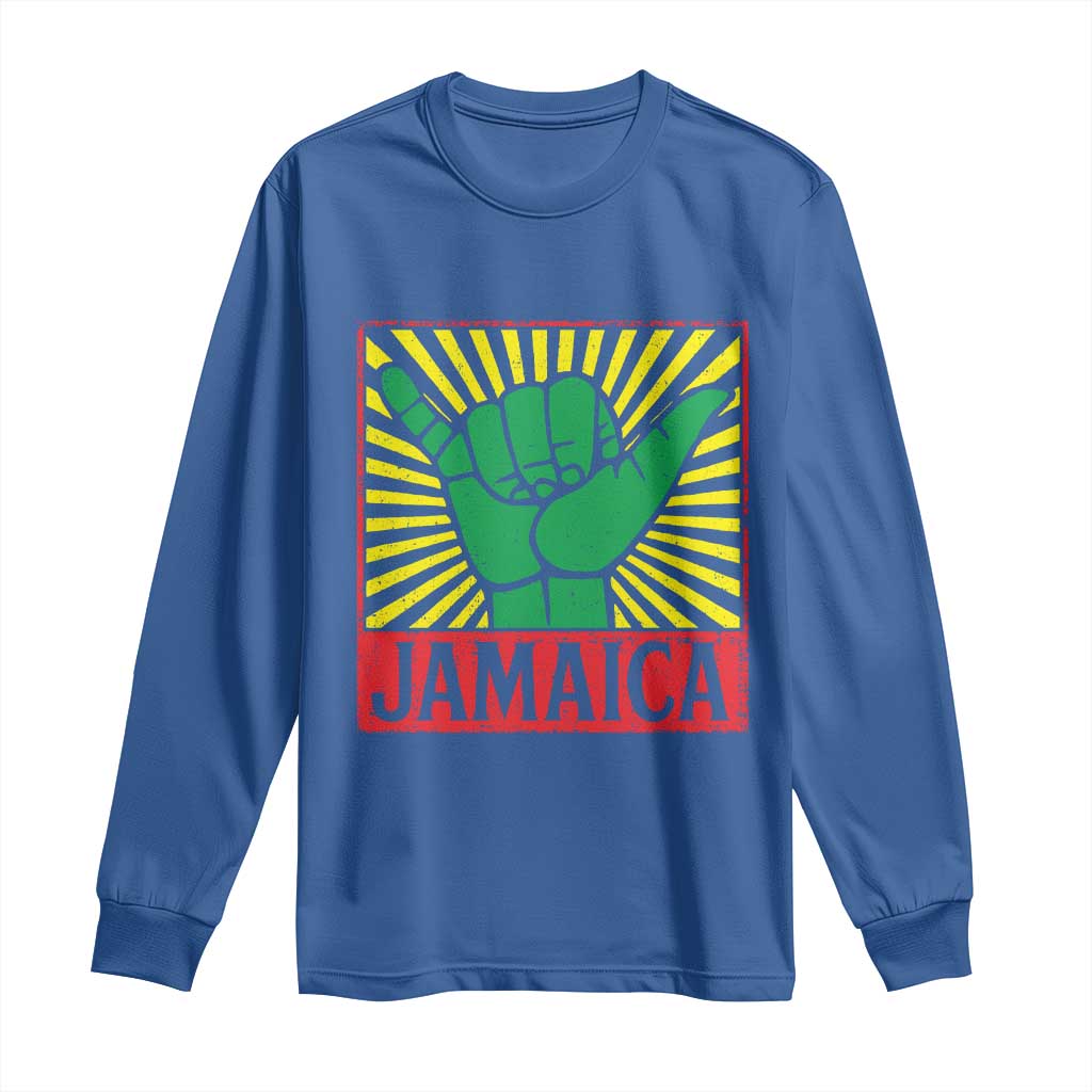 Jamaica Rasta Shaka Sign Long Sleeve Shirt Retro Reggae Vibes TS10 Royal Blue Print Your Wear