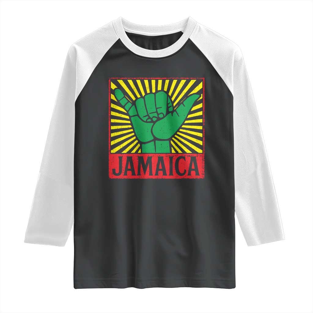 Jamaica Rasta Shaka Sign Raglan Shirt Retro Reggae Vibes TS10 Black White Print Your Wear