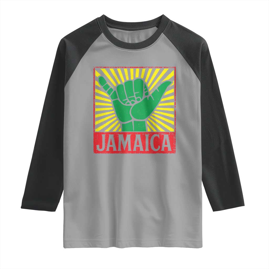 Jamaica Rasta Shaka Sign Raglan Shirt Retro Reggae Vibes TS10 Sport Gray Black Print Your Wear