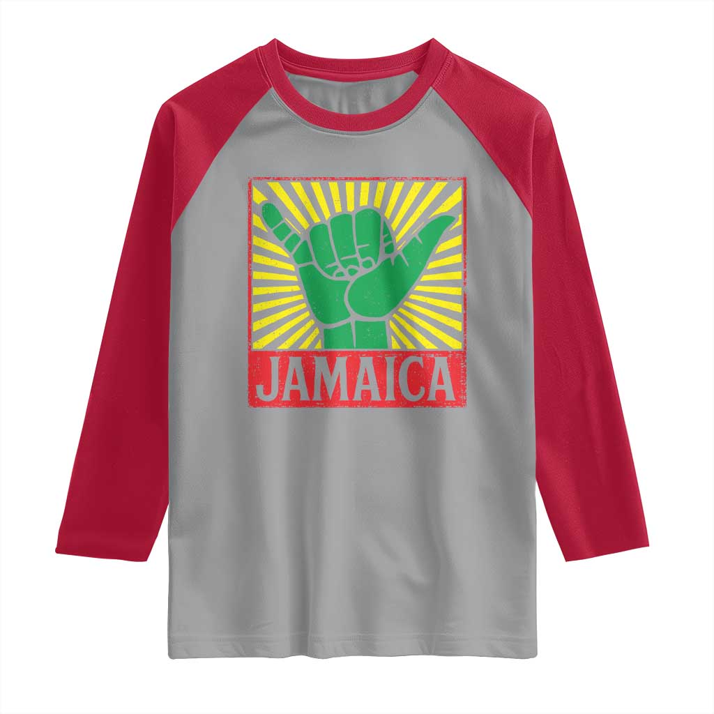 Jamaica Rasta Shaka Sign Raglan Shirt Retro Reggae Vibes TS10 Sport Gray Red Print Your Wear