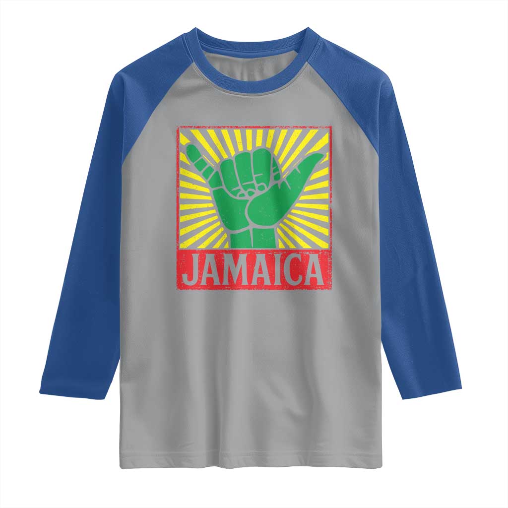 Jamaica Rasta Shaka Sign Raglan Shirt Retro Reggae Vibes TS10 Sport Gray Royal Print Your Wear