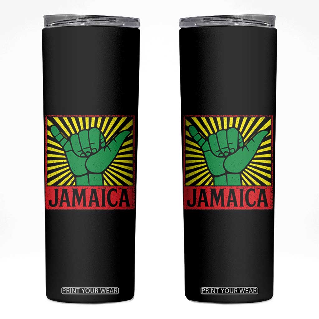 Jamaica Rasta Shaka Sign Skinny Tumbler Retro Reggae Vibes TS10 Black Print Your Wear