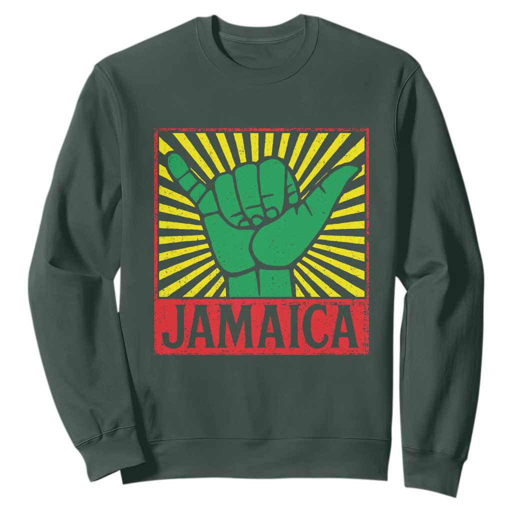 Jamaica Rasta Shaka Sign Sweatshirt Retro Reggae Vibes TS10 Dark Forest Green Print Your Wear