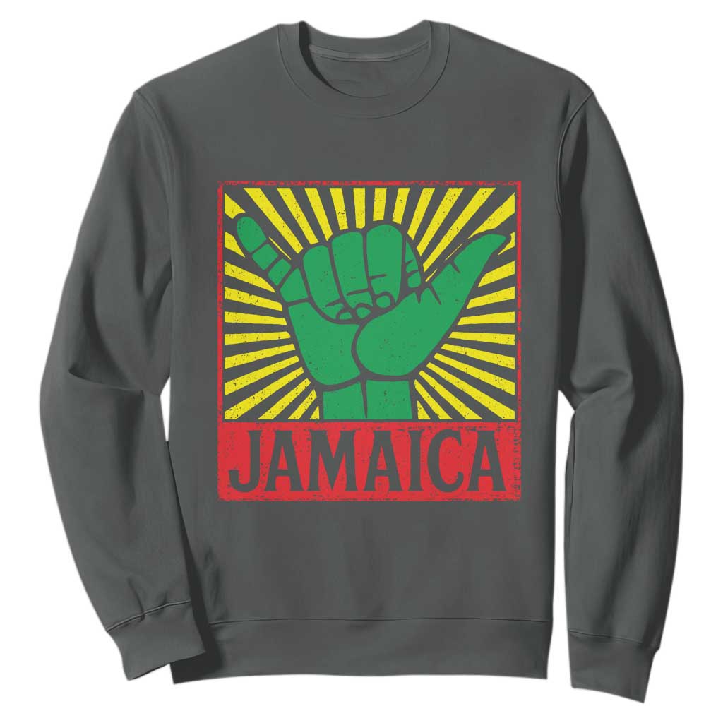 Jamaica Rasta Shaka Sign Sweatshirt Retro Reggae Vibes TS10 Dark Heather Print Your Wear