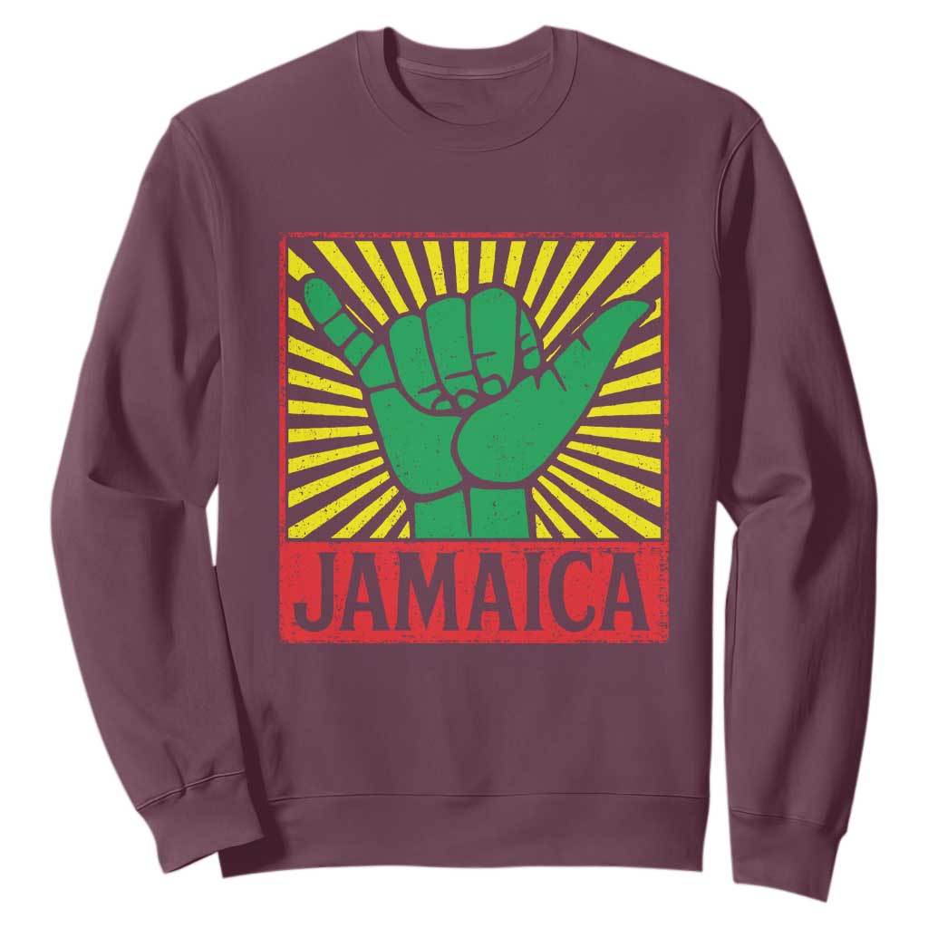 Jamaica Rasta Shaka Sign Sweatshirt Retro Reggae Vibes TS10 Maroon Print Your Wear