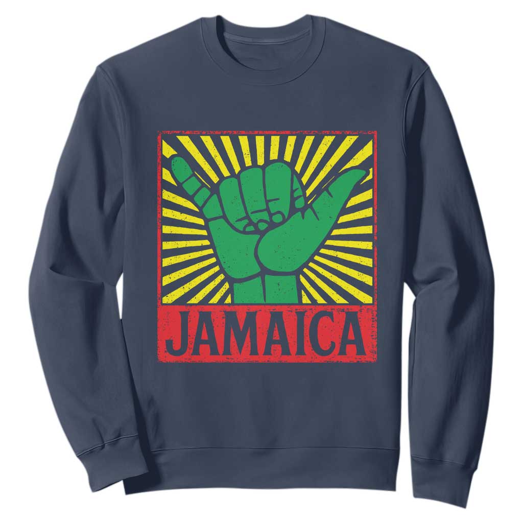 Jamaica Rasta Shaka Sign Sweatshirt Retro Reggae Vibes TS10 Navy Print Your Wear