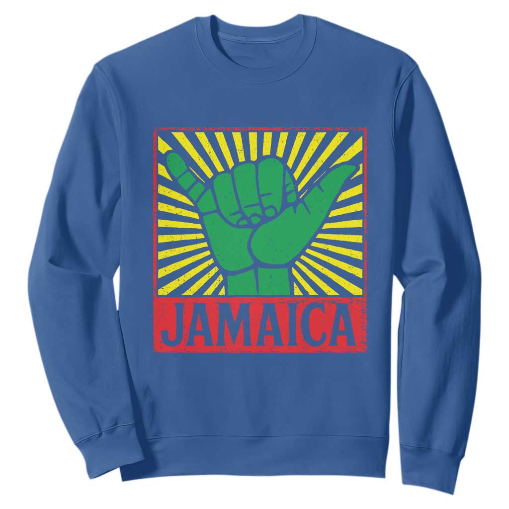 Jamaica Rasta Shaka Sign Sweatshirt Retro Reggae Vibes TS10 Royal Blue Print Your Wear