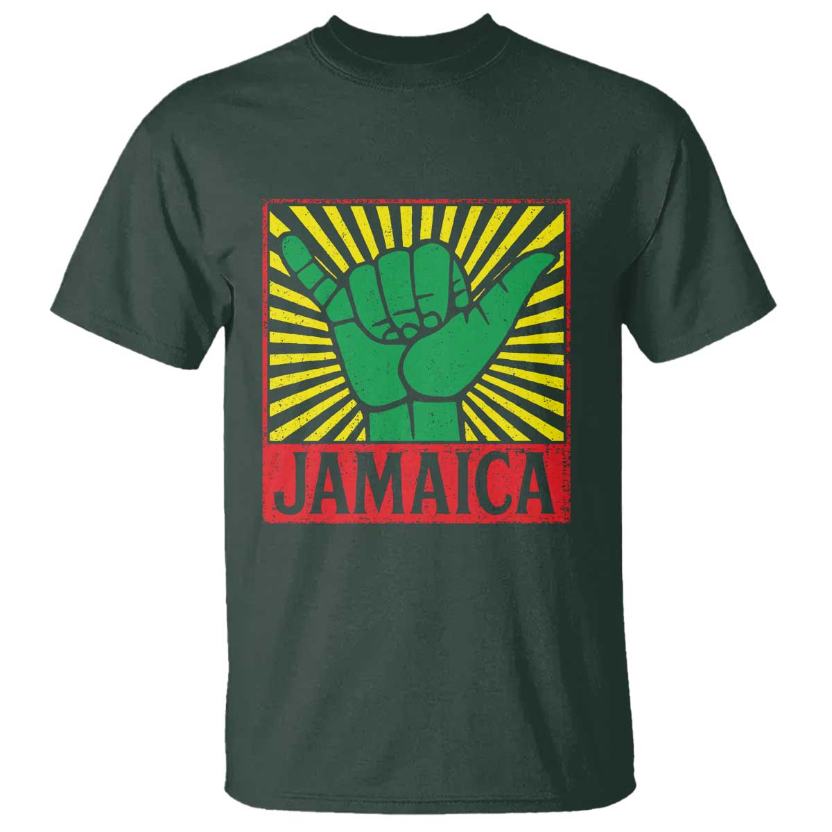 Jamaica Rasta Shaka Sign T Shirt Retro Reggae Vibes TS10 Dark Forest Green Print Your Wear