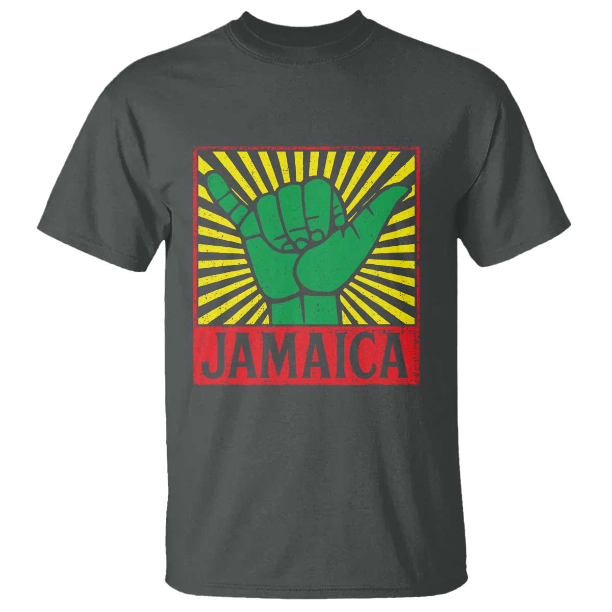 Jamaica Rasta Shaka Sign T Shirt Retro Reggae Vibes TS10 Dark Heather Print Your Wear