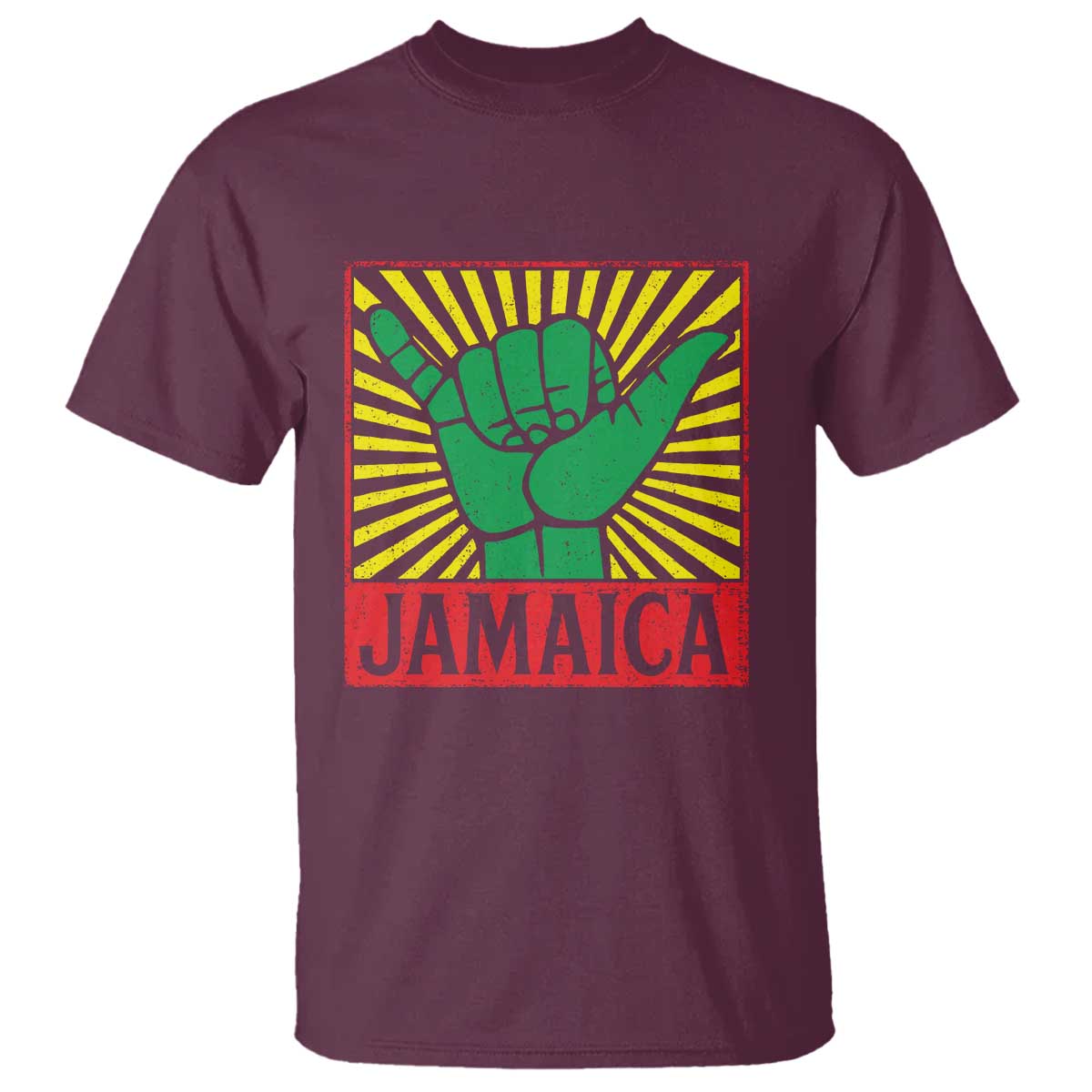Jamaica Rasta Shaka Sign T Shirt Retro Reggae Vibes TS10 Maroon Print Your Wear