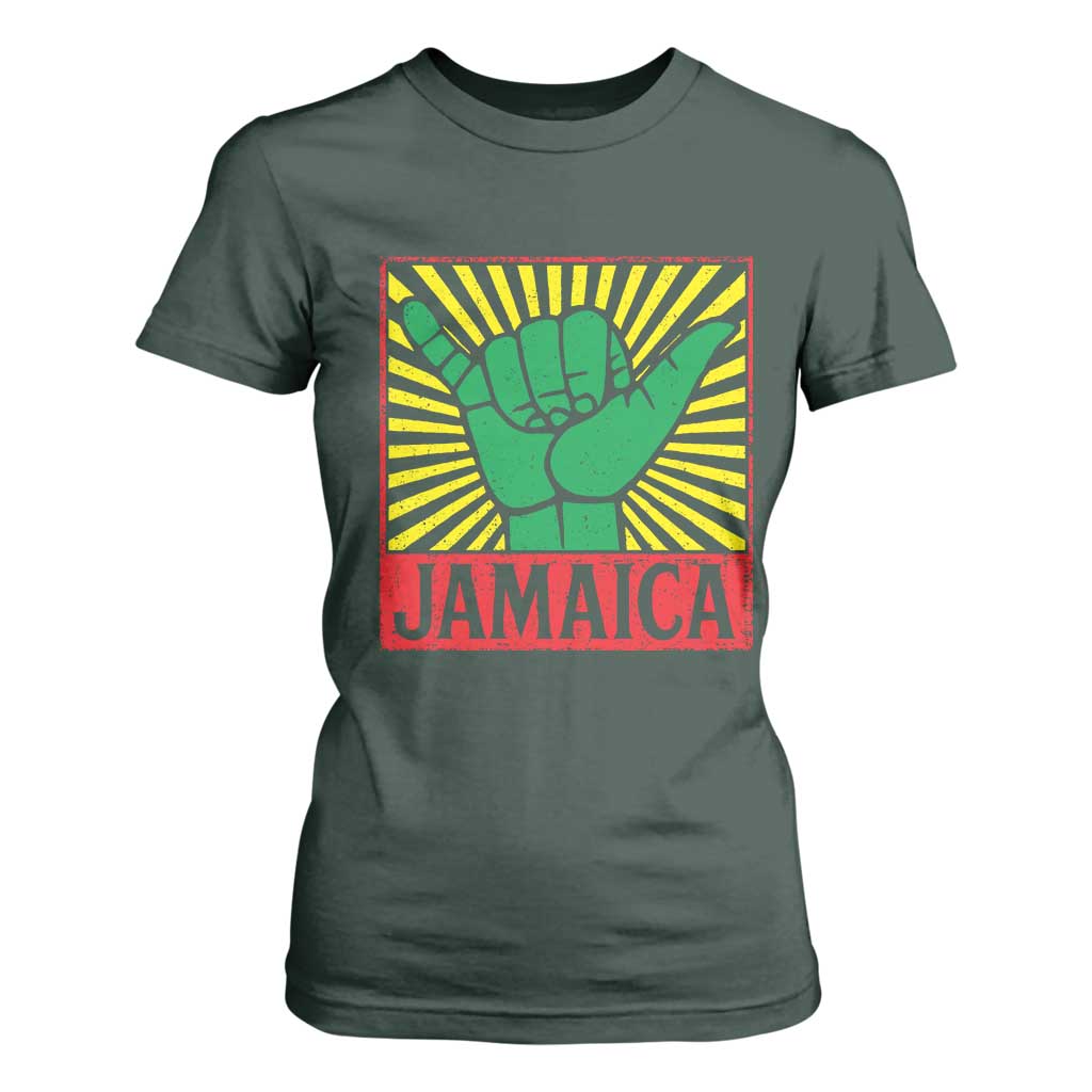 Jamaica Rasta Shaka Sign T Shirt For Women Retro Reggae Vibes TS10 Dark Forest Green Print Your Wear