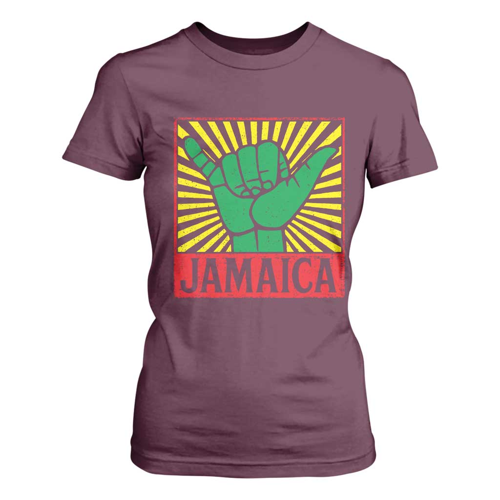 Jamaica Rasta Shaka Sign T Shirt For Women Retro Reggae Vibes TS10 Maroon Print Your Wear