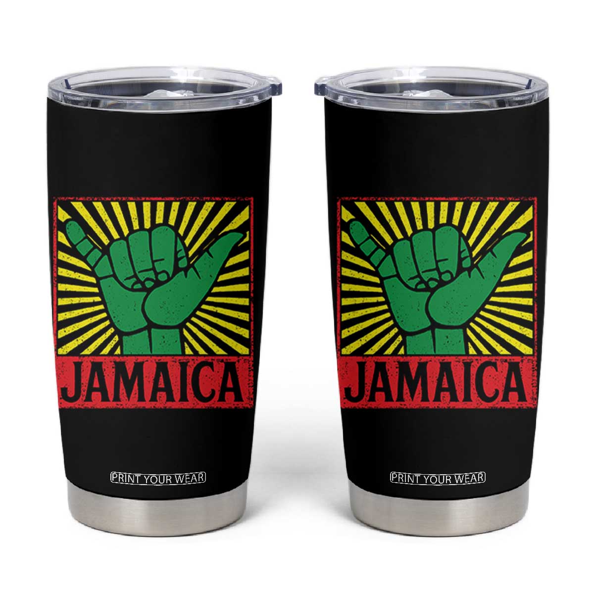 Jamaica Rasta Shaka Sign Tumbler Cup Retro Reggae Vibes TS10 Black Print Your Wear