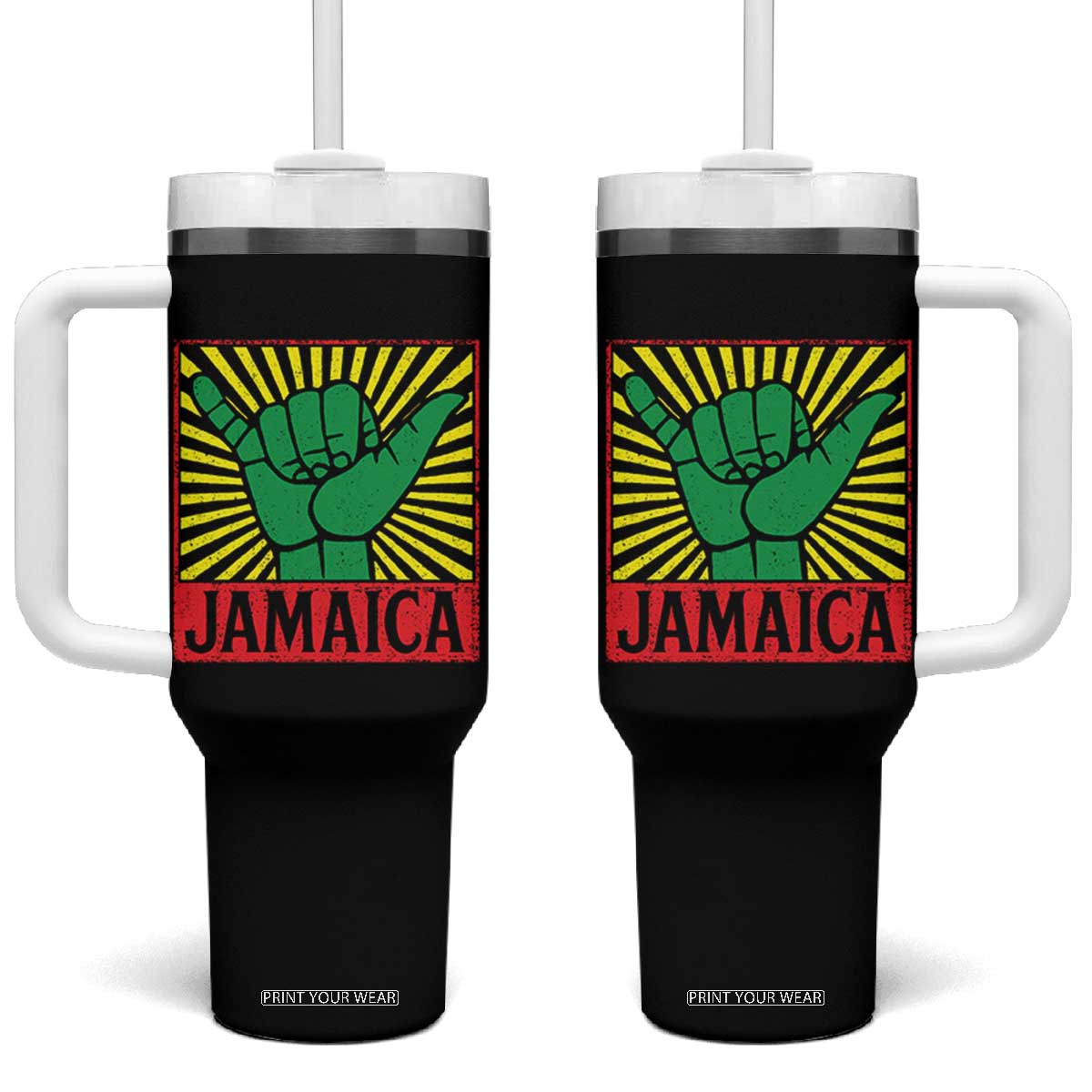 Jamaica Rasta Shaka Sign Tumbler With Handle Retro Reggae Vibes TS10 One Size: 40 oz Black Print Your Wear