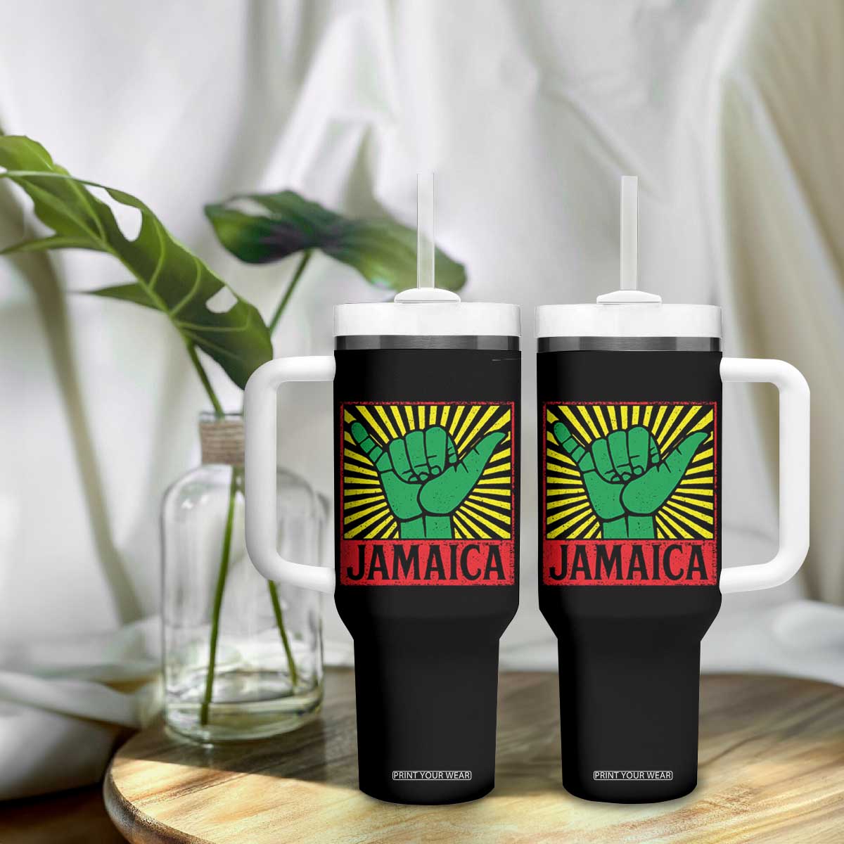 Jamaica Rasta Shaka Sign Tumbler With Handle Retro Reggae Vibes TS10 Print Your Wear